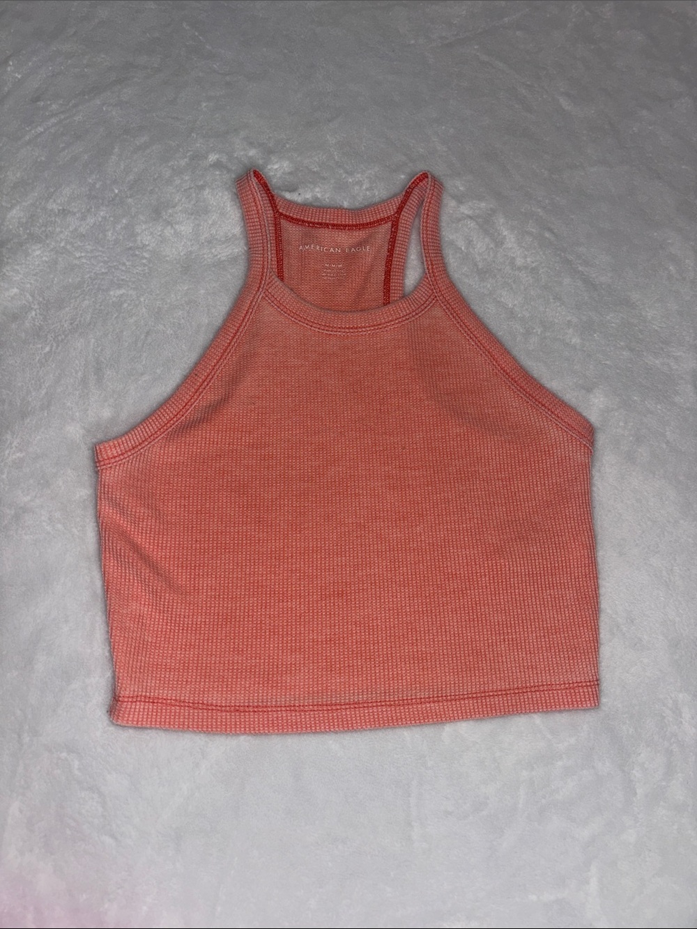 American Eagle Outfitters Coral Ribbed Racerback Crop Tank